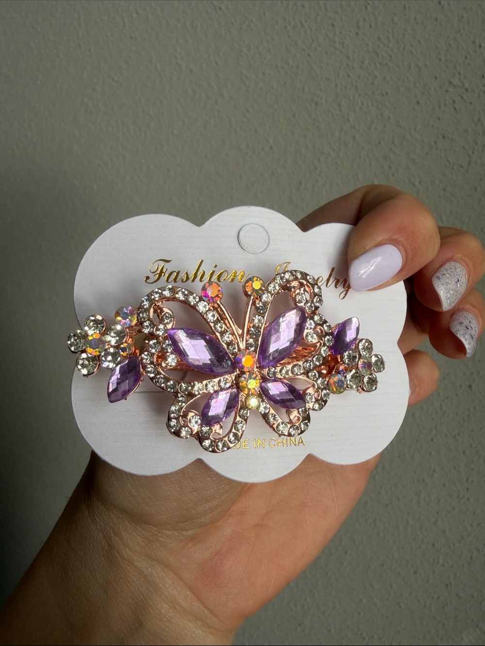 Purple Crystal Jeweled Butterfly French Barrette Hair Clip NWT - Picture 2 of 5